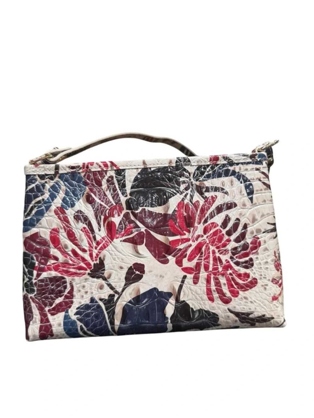Brahmin Floral Melbourne Embossed Leather Mini Shoulder Bag Ivory Multicolor - Picture 6 of 9